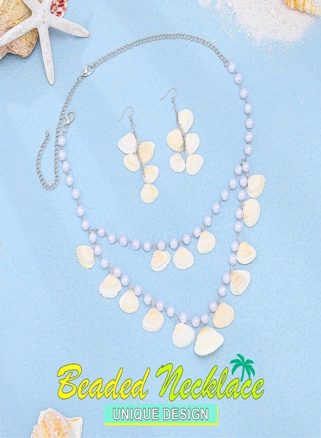 JONKY Seashell Necklace Earrings Set Pearl Beach Wedding Jewelry Sets for Bride and Women - Image 2