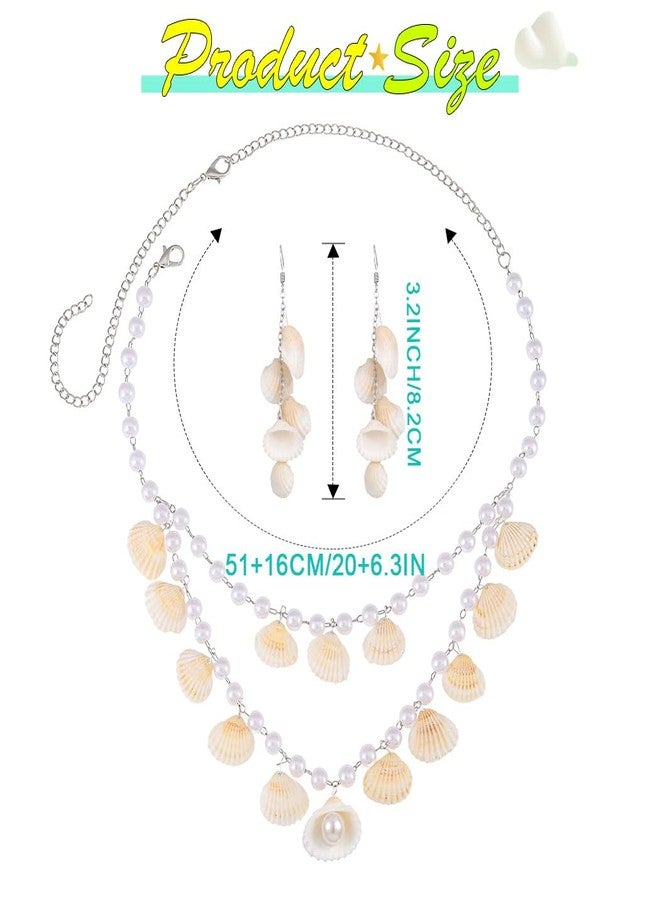 JONKY Seashell Necklace Earrings Set Pearl Beach Wedding Jewelry Sets for Bride and Women - Image 4