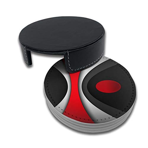 AIMASTZ Black In Modern Abstract Red Drinks Coasters With Holder, Suitable For Kinds Of Cups, Set Of 6 - Image 3