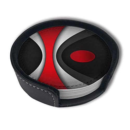 AIMASTZ Black In Modern Abstract Red Drinks Coasters With Holder, Suitable For Kinds Of Cups, Set Of 6 - Image 1