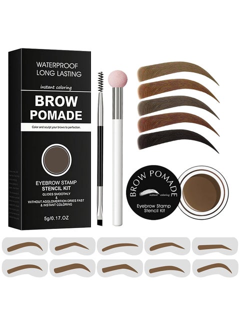Eyebrow Stamp Stencil Kit  for Waterproof Eyebrows Makeup Eyebrow Stamp Kit with Sponge Applicator 10 Eyebrow Stencils Dualended Brow Brush Waterproof Eyebrow Pomade Light Brown