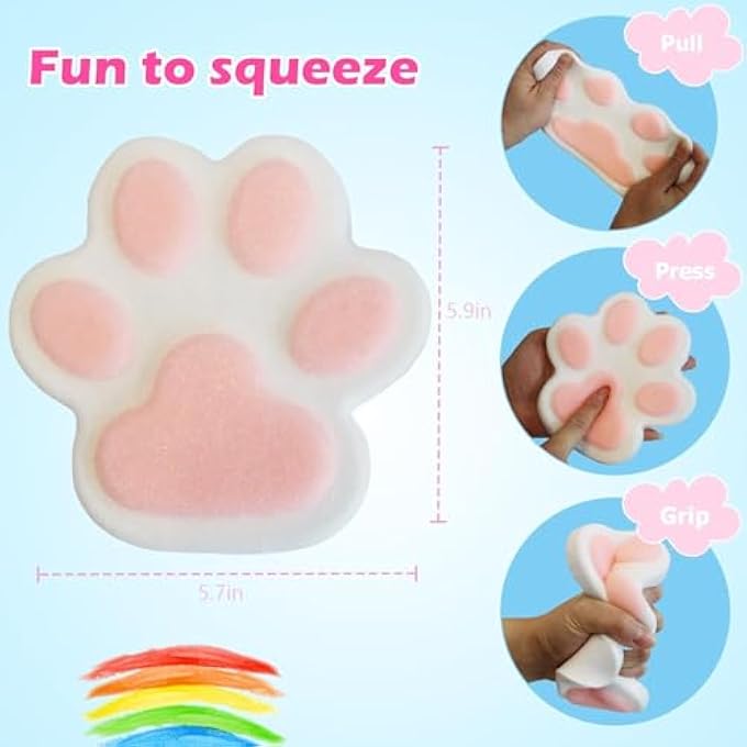 Fejytor 2Pcs 5.91In Big Taba Squishy Paw, Cat Paw Squishy Toys with 2 Pairs Disposable Gloves, Cute Fufu Squishy Cat Paw Sensory Toys, Fidget Toys for Stress Relief(Blue&Pink) - Image 2