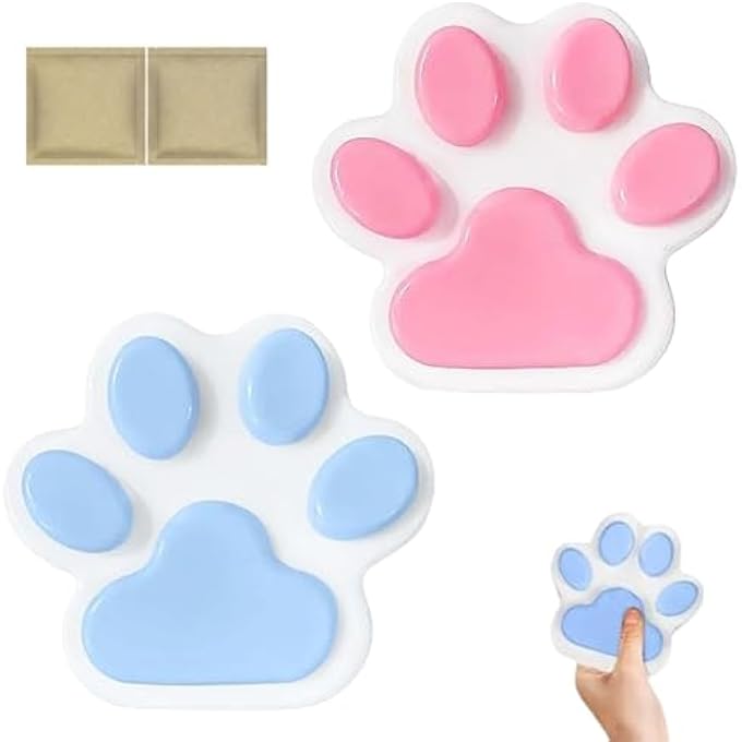 Fejytor 2Pcs 5.91In Big Taba Squishy Paw, Cat Paw Squishy Toys with 2 Pairs Disposable Gloves, Cute Fufu Squishy Cat Paw Sensory Toys, Fidget Toys for Stress Relief(Blue&Pink) - Image 1