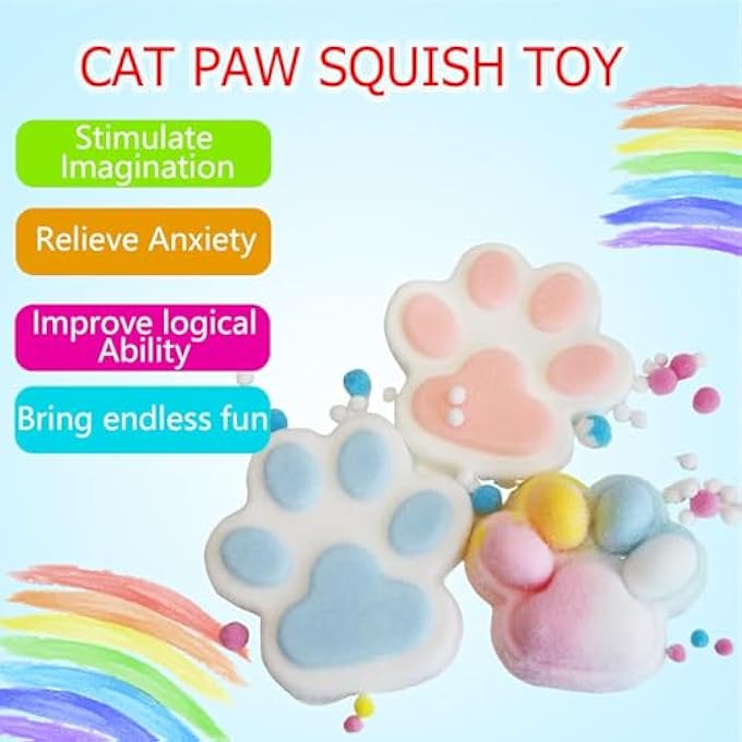 Fejytor 2Pcs 5.91In Big Taba Squishy Paw, Cat Paw Squishy Toys with 2 Pairs Disposable Gloves, Cute Fufu Squishy Cat Paw Sensory Toys, Fidget Toys for Stress Relief(Blue&Pink) - Image 3