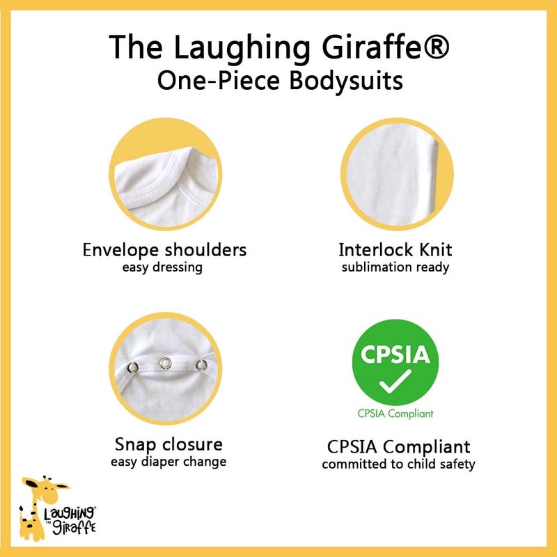 Laughing Giraffe Baby Short Sleeve One Piece Bodysuit 100% Polyester Sublimation Blank White (18-24 Months) - Image 2