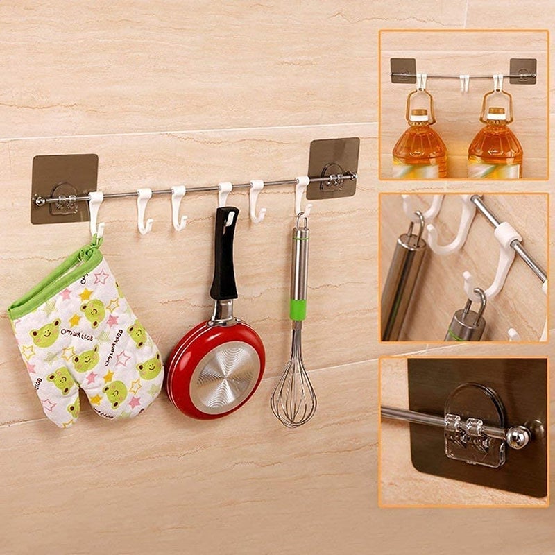 Stotram Magic Sticker Series Self Adhesive Bathroom Towel Hanger 6 Hooks Rail/Utensil Rack Kitchen Hanger Hooks for Cup - Image 3