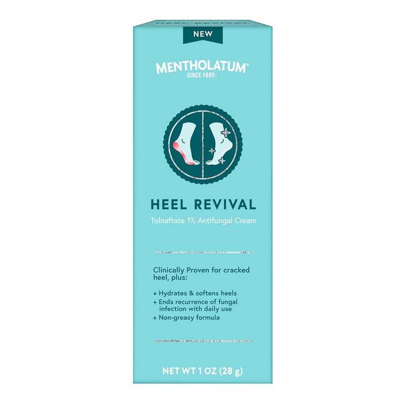 Mentholatum Heel Revival, Persistent Cracked Heel Repair Treatment, 1% Tolnaftate Antifungal Cream, Antifungal Foot Treatment, Eliminates & Prevents Fungus, 1 OZ