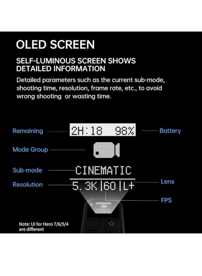 Generic - OLED SCREEN Remote Control for GoPro 12 11 10 9 8 Max 7B 6 5 with Stick Mount and Wrist Waterproof Gopro10 Remote - Image 1