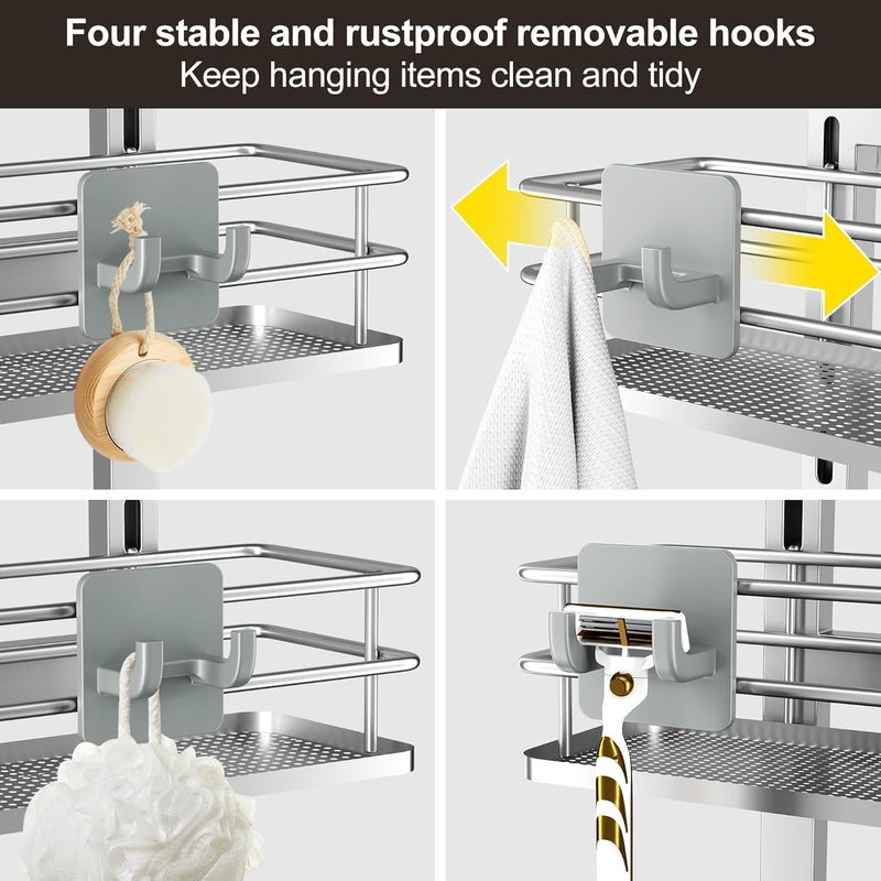 Orimade Adjustable Hanging Over the Shower Door Caddy,Bathroom Organizer Shelf Storage with 4 Hooks for Razor,No Drilling Rustproof Shower Rack Basket, 4 Tier, Silver - Image 5