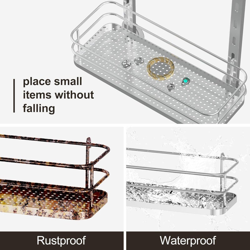 Orimade Adjustable Hanging Over the Shower Door Caddy,Bathroom Organizer Shelf Storage with 4 Hooks for Razor,No Drilling Rustproof Shower Rack Basket, 4 Tier, Silver - Image 3