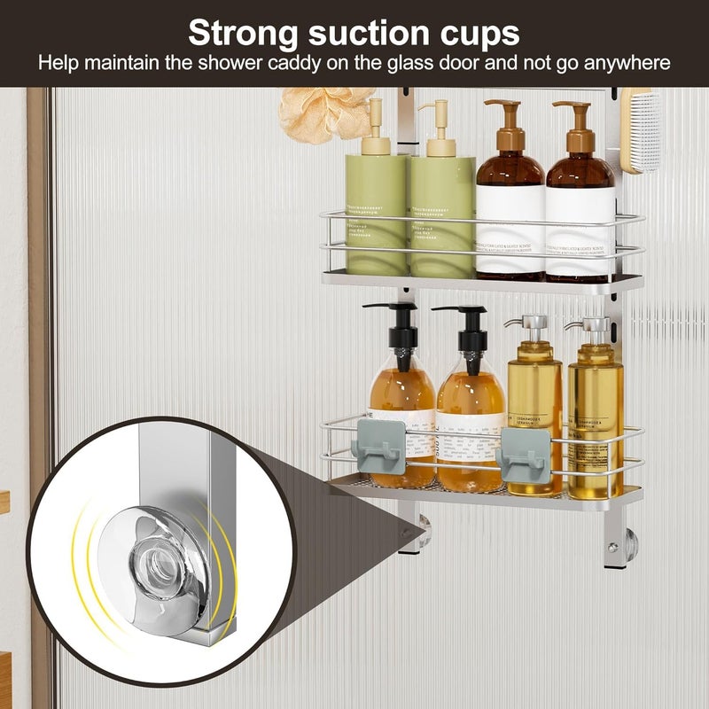 Orimade Adjustable Hanging Over the Shower Door Caddy,Bathroom Organizer Shelf Storage with 4 Hooks for Razor,No Drilling Rustproof Shower Rack Basket, 4 Tier, Silver - Image 4