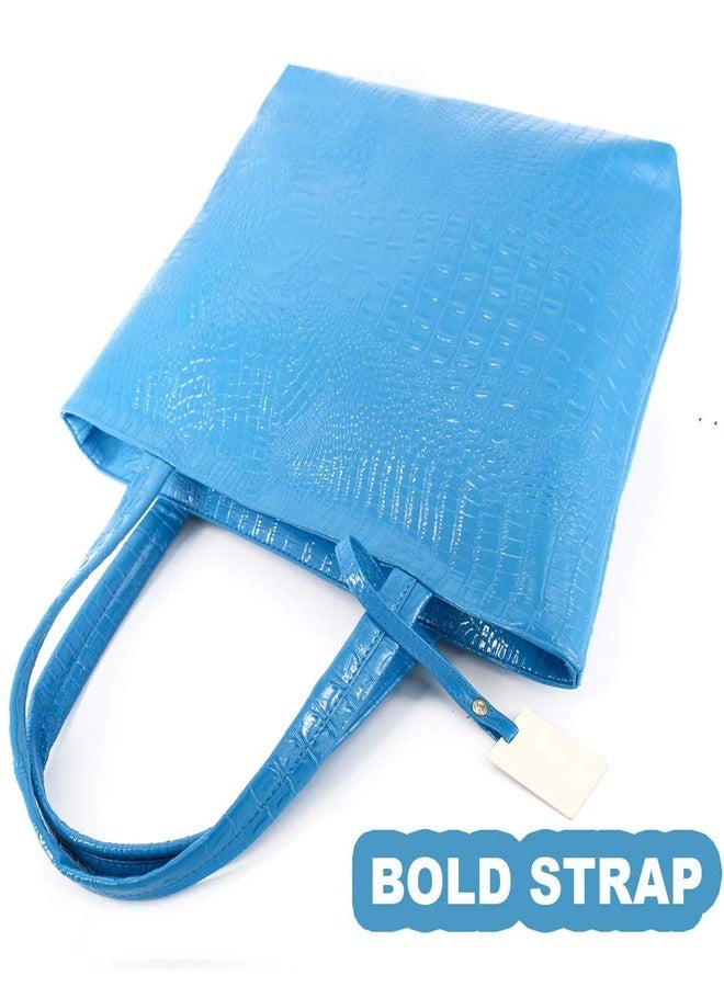 Valentoria Womens Crocodile Large Tote Handbag Purse Shoulder Bag Travel Satchel Handbag, A-lake Blue, Large - Image 2