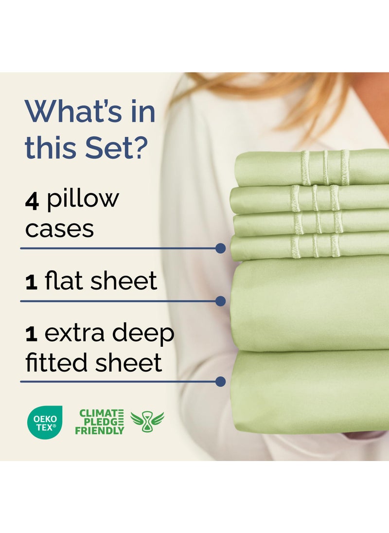 Extra Deep Full Sheet Set - 6 Piece Breathable & Cooling Sheets - Hotel Luxury Bed Sheets Set - Easy & Secure Fit - Soft  Wrinkle Free & Comfy Sheets Set - Light Sage Sheet Set with Extra Deep Pockets