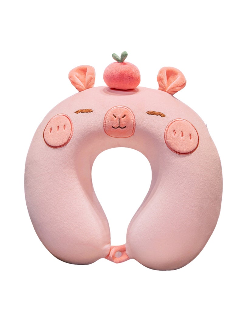 GoldenLike  وسادة سفر، وسادة رقبة ناعمة من الألياف الدقيقة، وسادة أطفال خفيفة الوزن محمولة، مسند رأس، دعم للرقبة على شكل حرف U، للطائرة، السيارة، المنزل، المكتب، لون وردي - Image 1