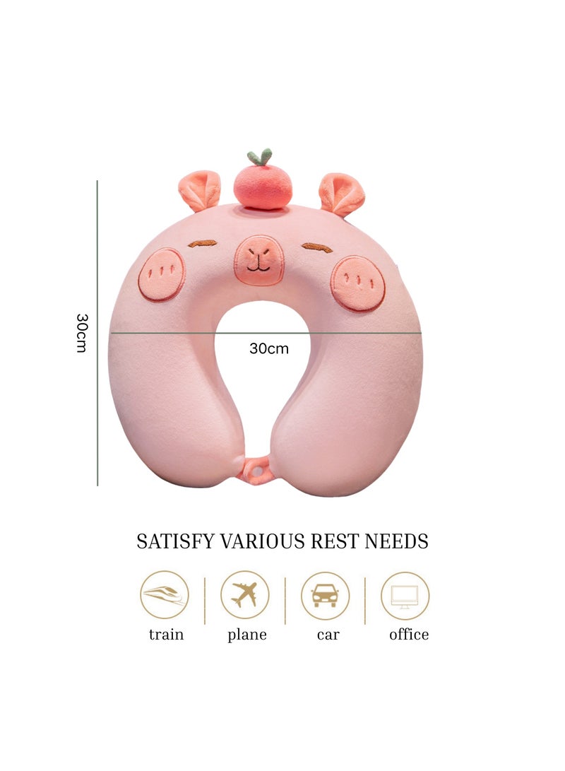 GoldenLike  وسادة سفر، وسادة رقبة ناعمة من الألياف الدقيقة، وسادة أطفال خفيفة الوزن محمولة، مسند رأس، دعم للرقبة على شكل حرف U، للطائرة، السيارة، المنزل، المكتب، لون وردي - Image 4