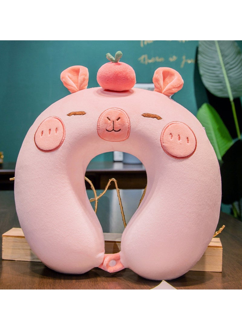 GoldenLike  وسادة سفر، وسادة رقبة ناعمة من الألياف الدقيقة، وسادة أطفال خفيفة الوزن محمولة، مسند رأس، دعم للرقبة على شكل حرف U، للطائرة، السيارة، المنزل، المكتب، لون وردي - Image 2