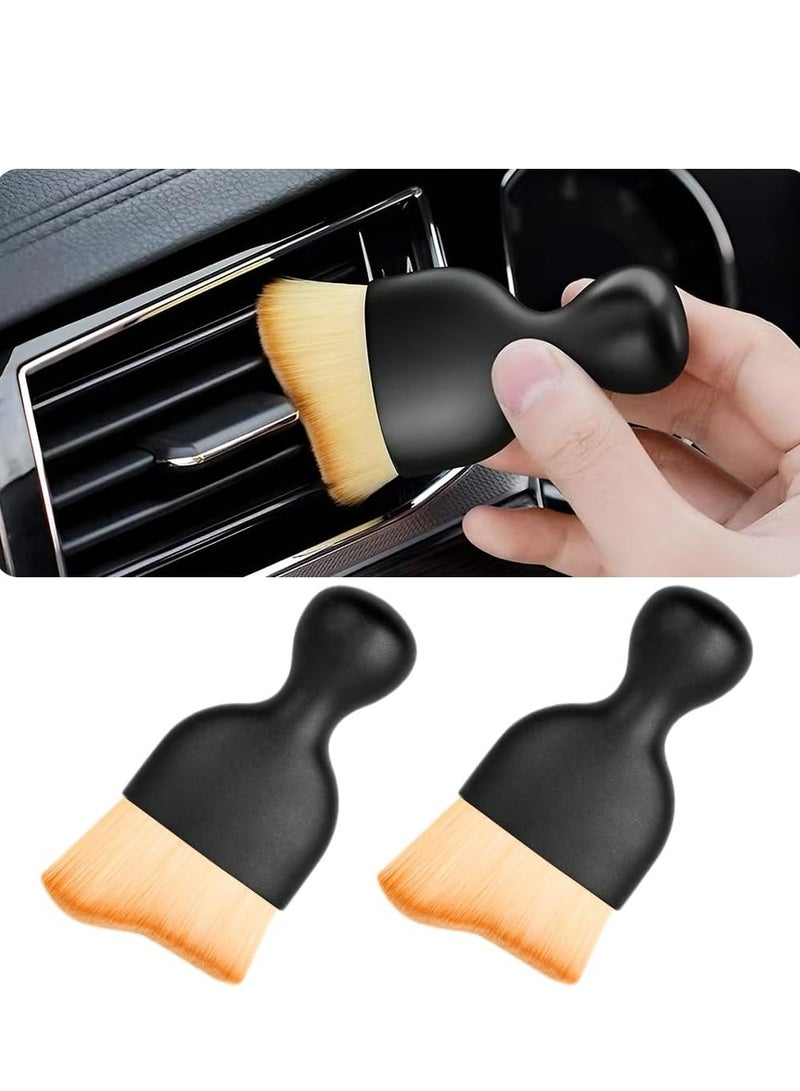 2-Pack Brown Car Detailing Brushes with Dust Covers, Soft for Interior, Scratch-Free, Curved for Dirt Collection. - Image 1