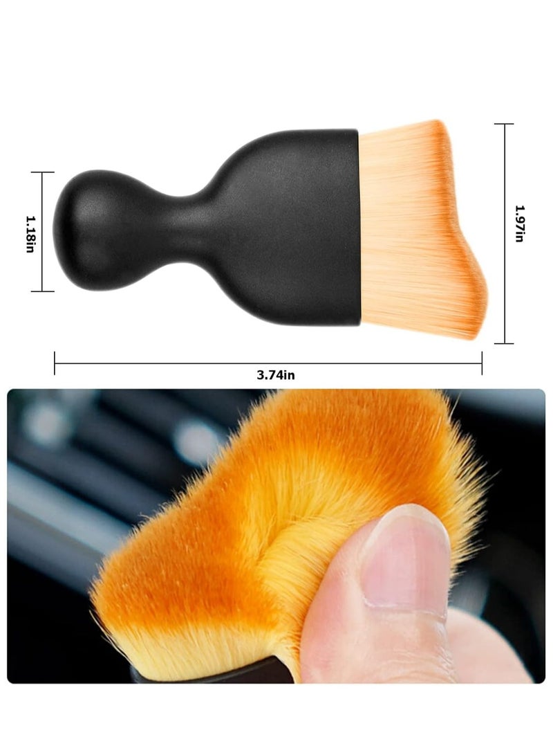 2-Pack Brown Car Detailing Brushes with Dust Covers, Soft for Interior, Scratch-Free, Curved for Dirt Collection. - Image 2