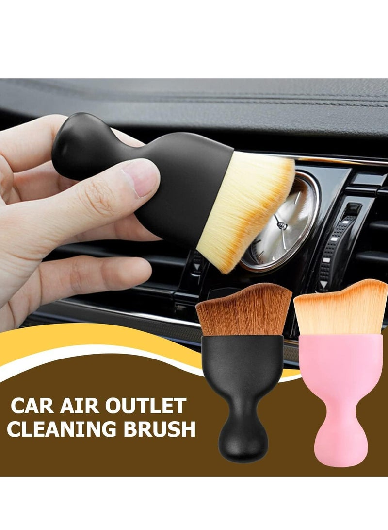2-Pack Brown Car Detailing Brushes with Dust Covers, Soft for Interior, Scratch-Free, Curved for Dirt Collection. - Image 3