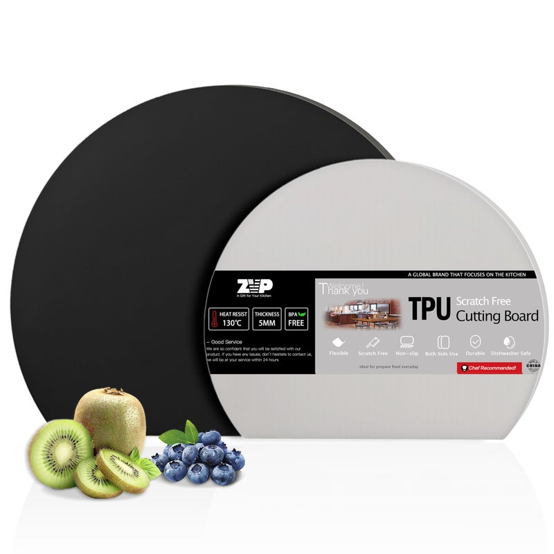 ZVP Thick Silicone TPU Cutting Board Mats for Kitchen Flexible Rubber Cutting Boards AntiSlip Cutting Mats Semicircle Chopping Board BPA Free Dishwasher Safe 2 Pieces