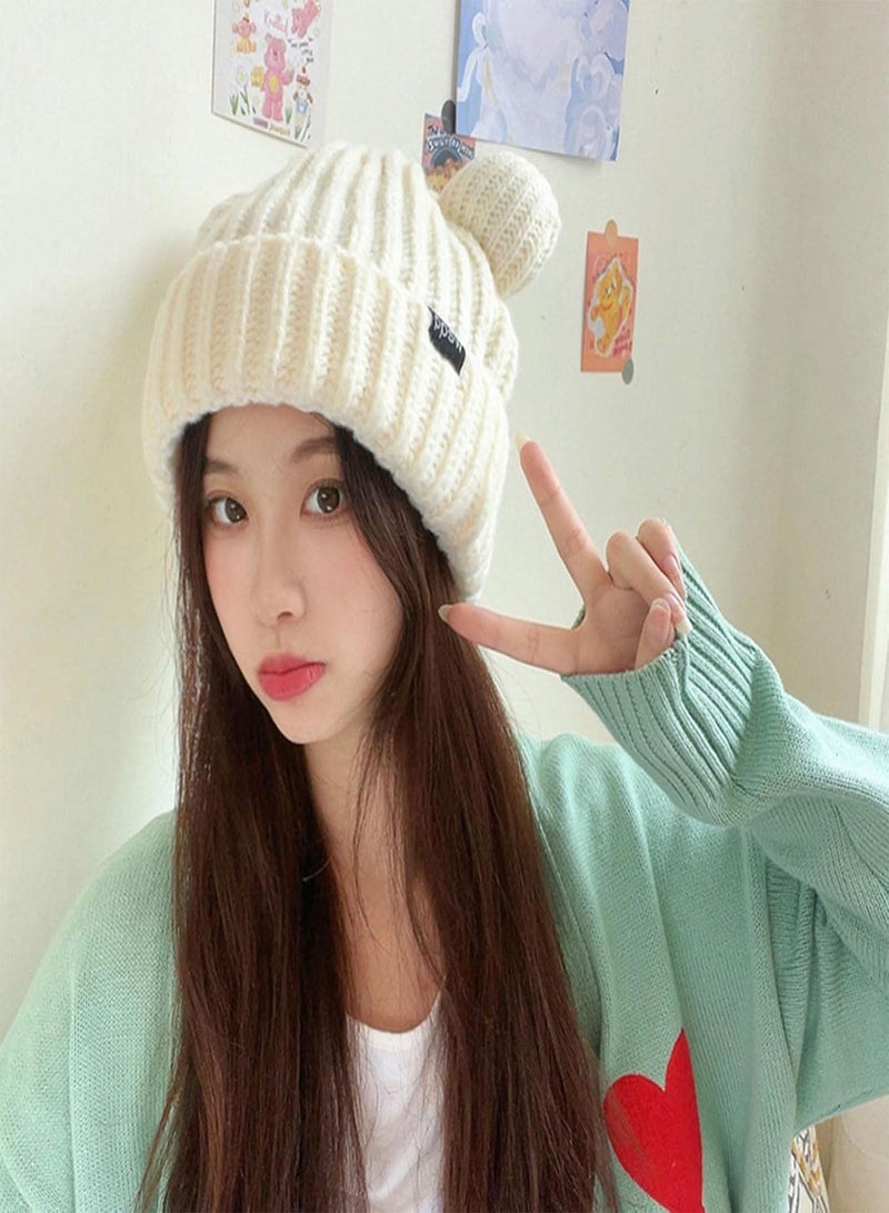 GGOOT Womens Winter Warm Cute Cat, Ears Beanie Hat Thermal Knit Crochet Braided Fashion Hats, Soft Ski Snowboard Hat Double Faux Fur Bobble Pom Cat Hat, for Girls Ladies Valentines Gifts - Image 2