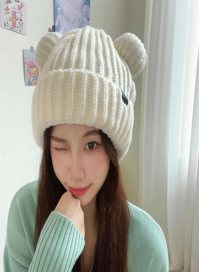 GGOOT Womens Winter Warm Cute Cat, Ears Beanie Hat Thermal Knit Crochet Braided Fashion Hats, Soft Ski Snowboard Hat Double Faux Fur Bobble Pom Cat Hat, for Girls Ladies Valentines Gifts - Image 3