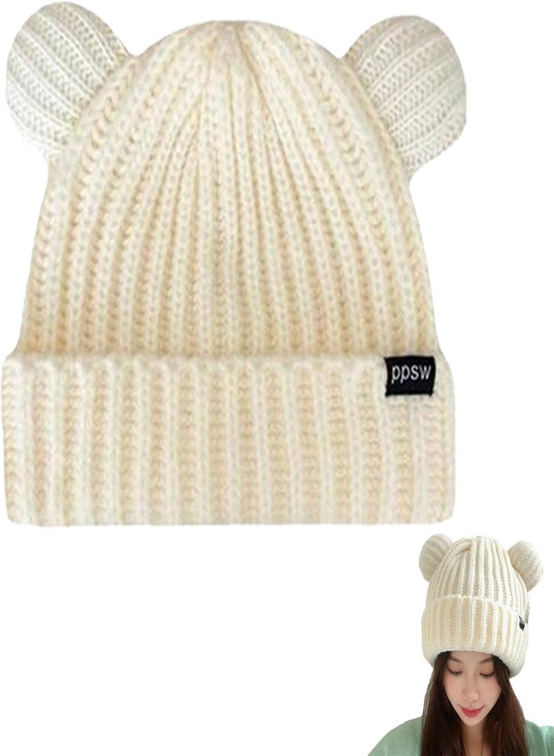 GGOOT Womens Winter Warm Cute Cat, Ears Beanie Hat Thermal Knit Crochet Braided Fashion Hats, Soft Ski Snowboard Hat Double Faux Fur Bobble Pom Cat Hat, for Girls Ladies Valentines Gifts - Image 5
