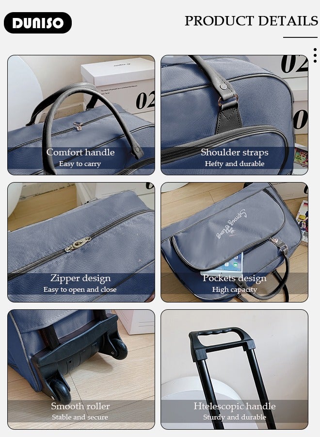 DUNISO 2 in 1 Suitcase for Men and Women, Large Capacity Hand Luggage Bag with Adjustable Pull Rod Portable Trolley Luggage Bag Travel Duffel Bag Multi-pocket Trolley Carry on Bag for Business Travel - Image 2