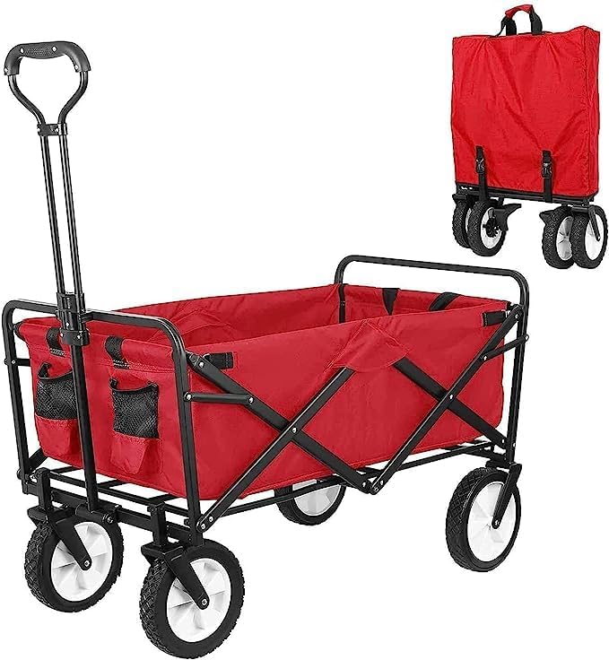 Procamp Collapsible Beach Trolley Wagon with Smooth Big Wheels - Available in Red and Blue - Image 3