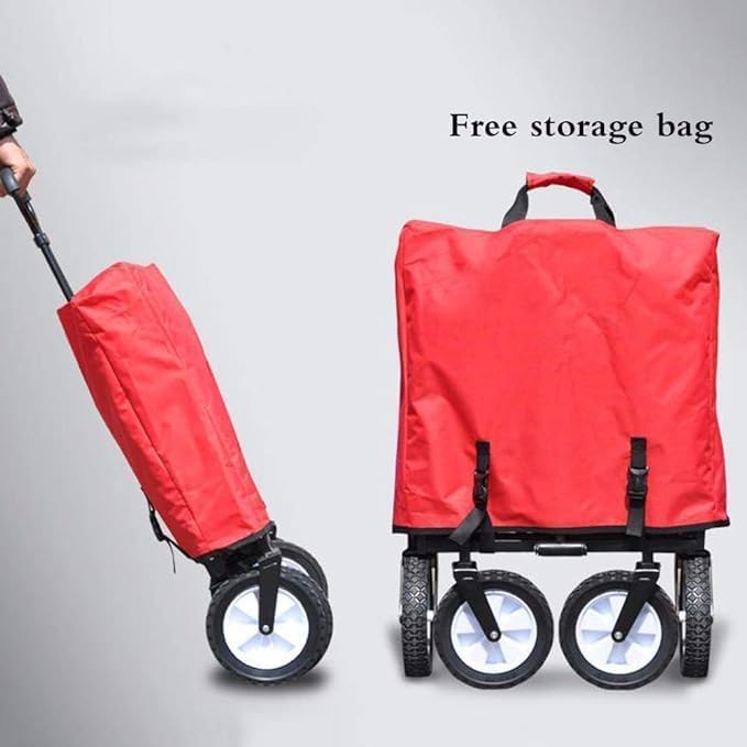 Procamp Collapsible Beach Trolley Wagon with Smooth Big Wheels - Available in Red and Blue - Image 5