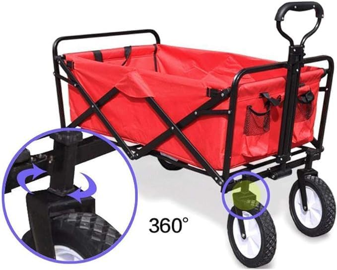 Procamp Collapsible Beach Trolley Wagon with Smooth Big Wheels - Available in Red and Blue - Image 4