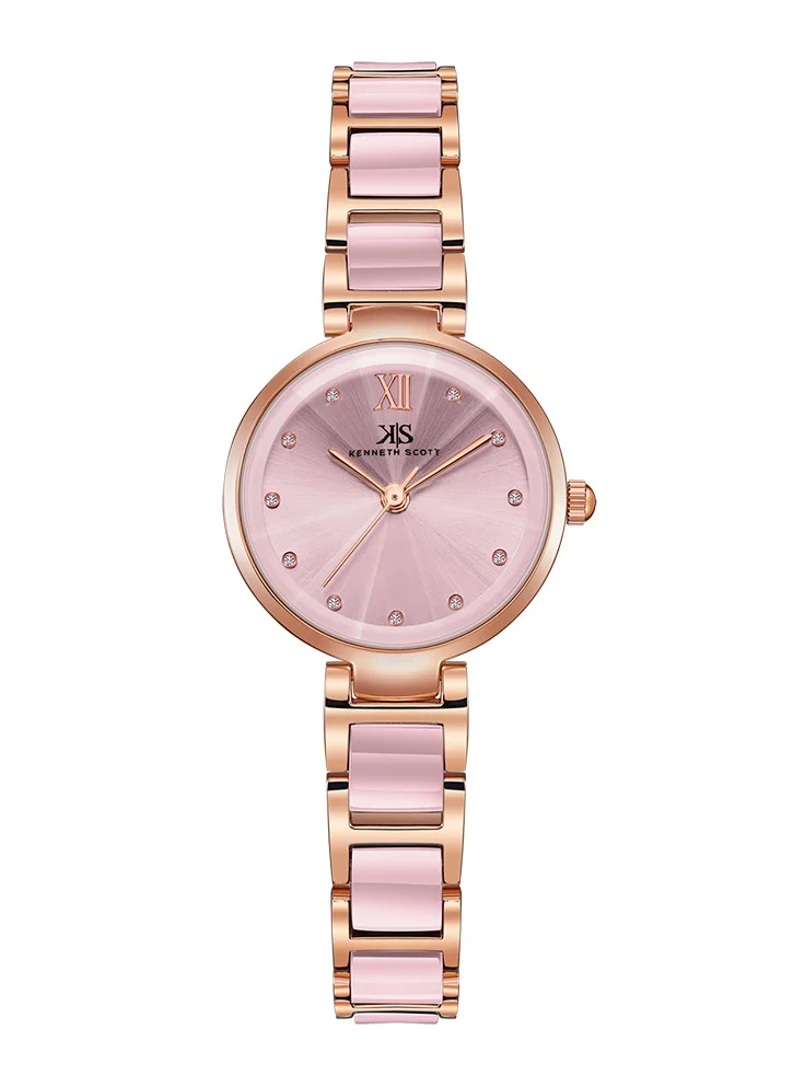 KENNETH SCOTT Kenneth Scott Women's Quartz Movement Watch, Analog Display and Alloy+Ceramic Strap - K22531-KCPK, Pink