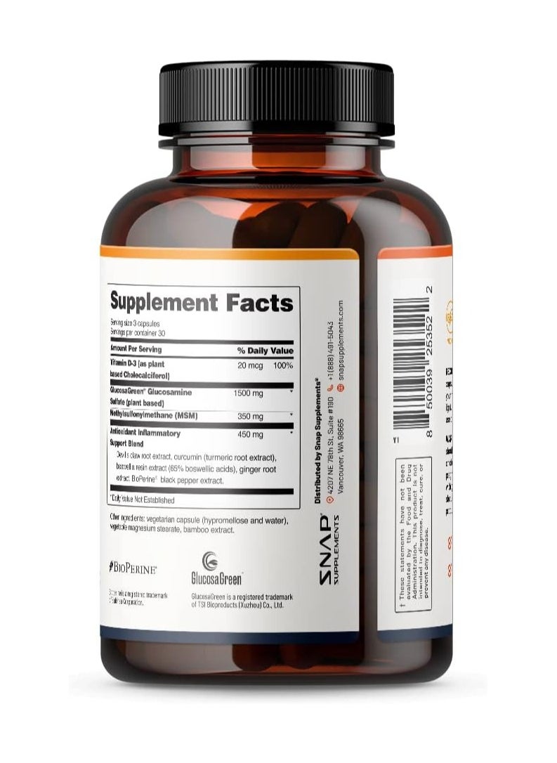 SNAP SUPPLEMENTS - Joint Health Support Supplement, Plant Based Glucosamine & Inflammatory Support Blend, Bioavailable Curcumin,Targeted ingredient to Protect Joint Health,Supports Movement & Flexibility 90 Capsules - Image 1