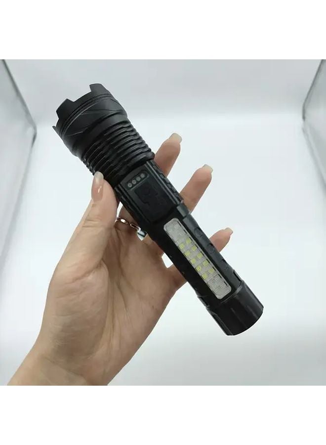 Black ABS Multi Mode Outdoor LED Flashlight Type C USB Charging Portable Lanyard - Image 2