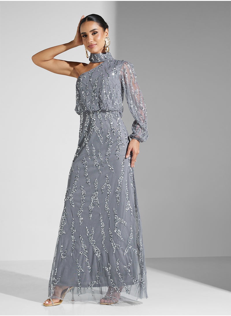 Amelia Rose Embellished Mesh Detailed Dress  - Image 4