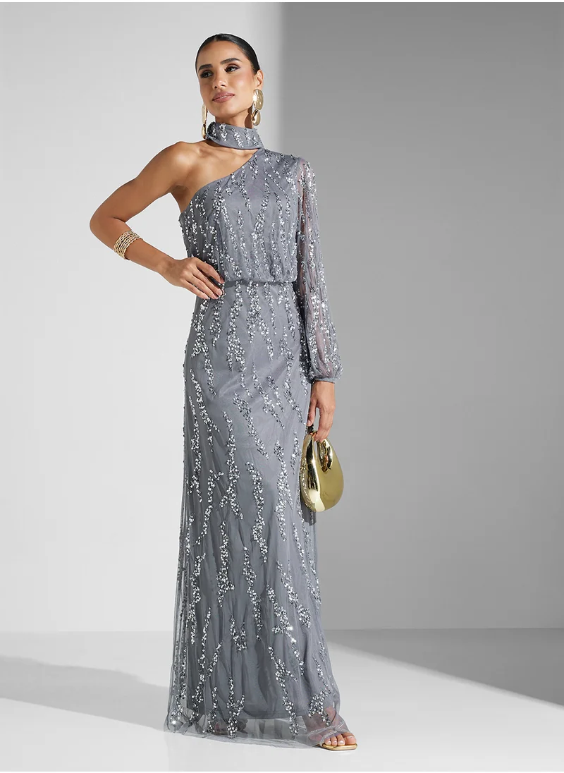 Amelia Rose Embellished Mesh Detailed Dress