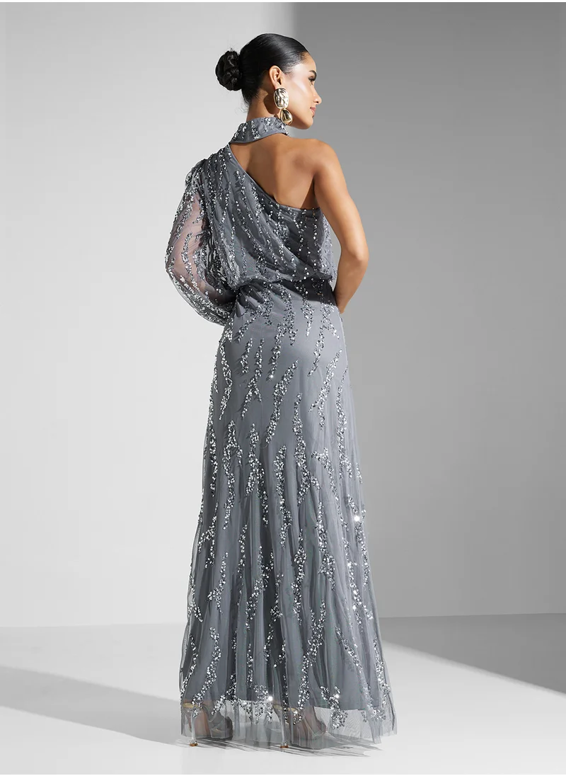 Amelia Rose Embellished Mesh Detailed Dress