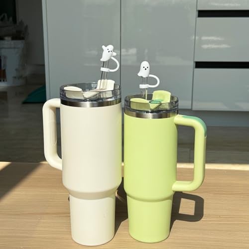 LUOLAO Cute Ghost Straw Covers Cap Compatible with Stanley Cup 30 40 oz, 4PCS Silicone Reusable Drinking Straw Topper, Funny Tumbler Accessories Halloween Decorations Gifts Boo Basket Items Essentials - Image 3