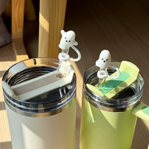 LUOLAO Cute Ghost Straw Covers Cap Compatible with Stanley Cup 30 40 oz, 4PCS Silicone Reusable Drinking Straw Topper, Funny Tumbler Accessories Halloween Decorations Gifts Boo Basket Items Essentials - Image 2
