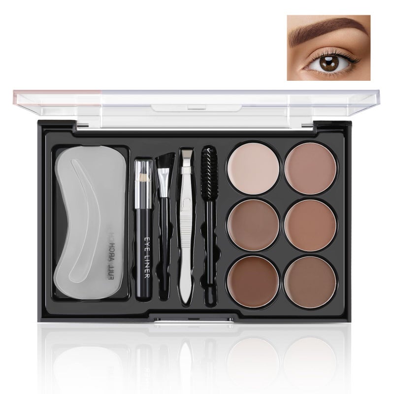 Boobeen Eyebrow Gel, 6-color Eyebrow Makeup Kit with 4 Eyebrow Stencils, 2 Eyebrow Brushes, 1 Eyebrow Pencil and 1 Tweezer, Waterproof Long Lasting Eyebrow Pomade to Define & Shape & Fill Brows - Image 1