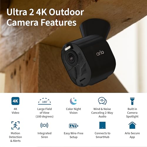 Arlo Ultra 2 Spotlight Camera 4K HDR (2 Cameras, SmartHub Included & Required) | Wireless Home Security Camera | Color Night Vision, Motion Sensor, 180º View, 2-Way Audio, Black - Image 2