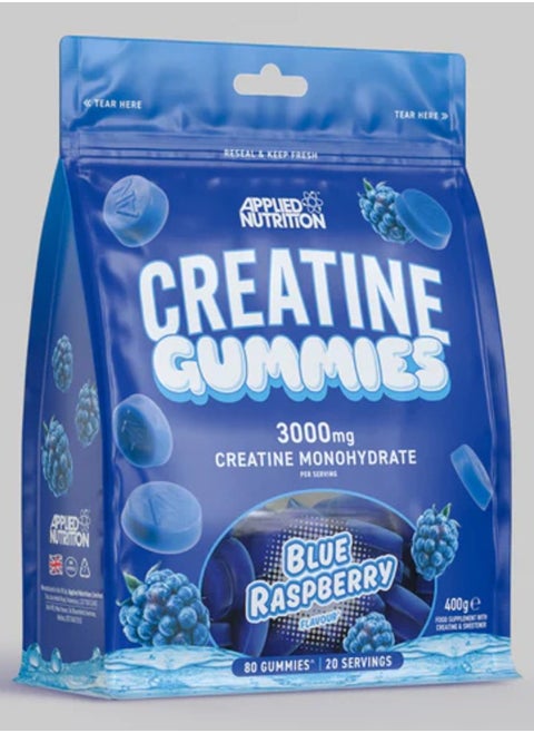 Pure Creatine Gummies 20 Servings, 80 Gummies, Blue Raspberry
