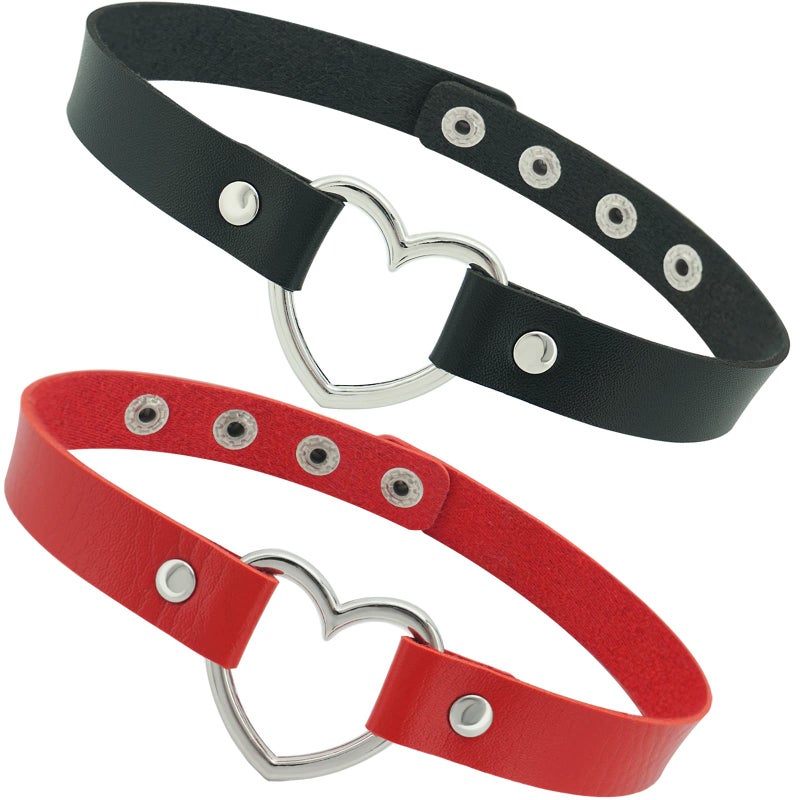 ETHOON إيثون 2 حزمة قلادة تشوكر جلد PU على شكل قلب حب قابلة للتعديل، أحمر وأسود - Image 1