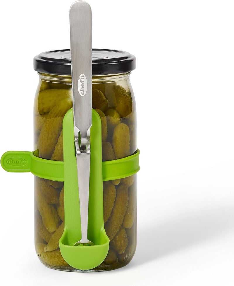 Chef'n Chef’n FridgeFork Pro Squeeze n’ Hold Condiment Fork – 2-in-1 Fork and Tongs with Integrated Storage Caddy – Mess-Free Tool for Pickles, Olives, and More – Ideal for Charcuterie and Snacking - Image 1