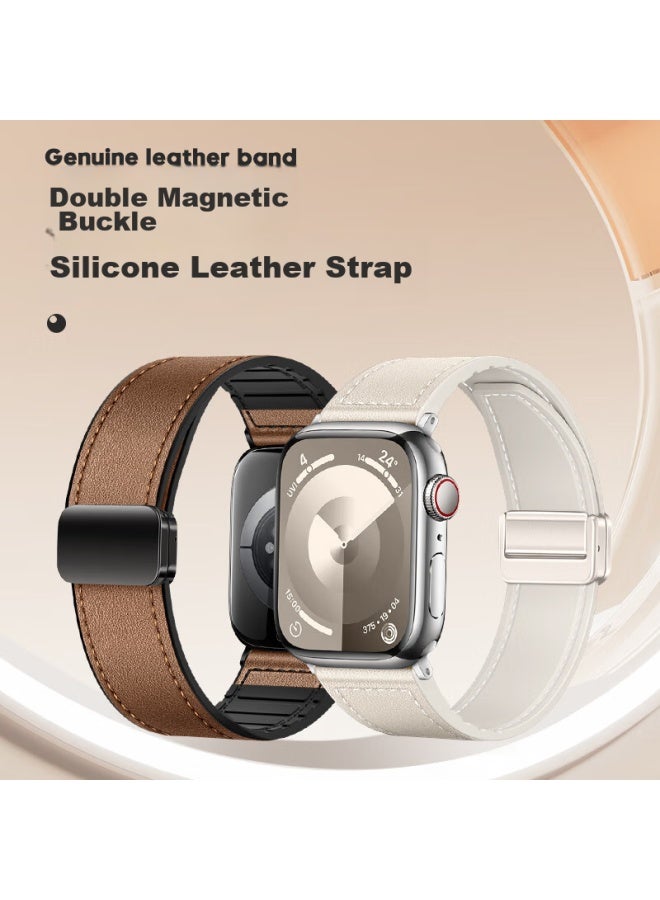 Bho Suitable For Apple Watch Band, Apple Watch S10/ultra Band, Genuine Leather Iwatch S9/8/7/6/5/4/se Genuine Leather Magnetic Buckle Watch Band - Image 2