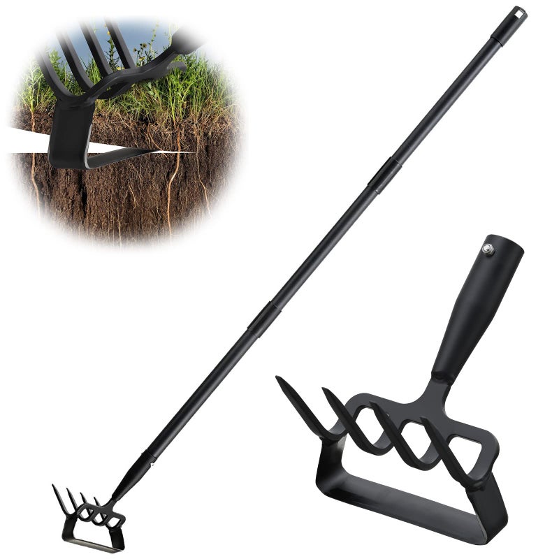 Coconut Garden Hoe, Heavy Duty Hula Hoe Garden Tool for Weeding, 62 Inch Cultivator Stirrup Hoe with Adjustable Long Handle, Action Scuffle Loop Hoe with Rake 2-in-1 Gardening Tool for Loosening Pulling Weed - Image 1