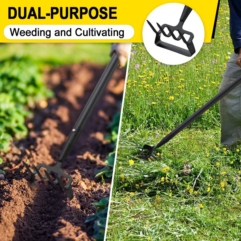 Coconut Garden Hoe, Heavy Duty Hula Hoe Garden Tool for Weeding, 62 Inch Cultivator Stirrup Hoe with Adjustable Long Handle, Action Scuffle Loop Hoe with Rake 2-in-1 Gardening Tool for Loosening Pulling Weed - Image 2