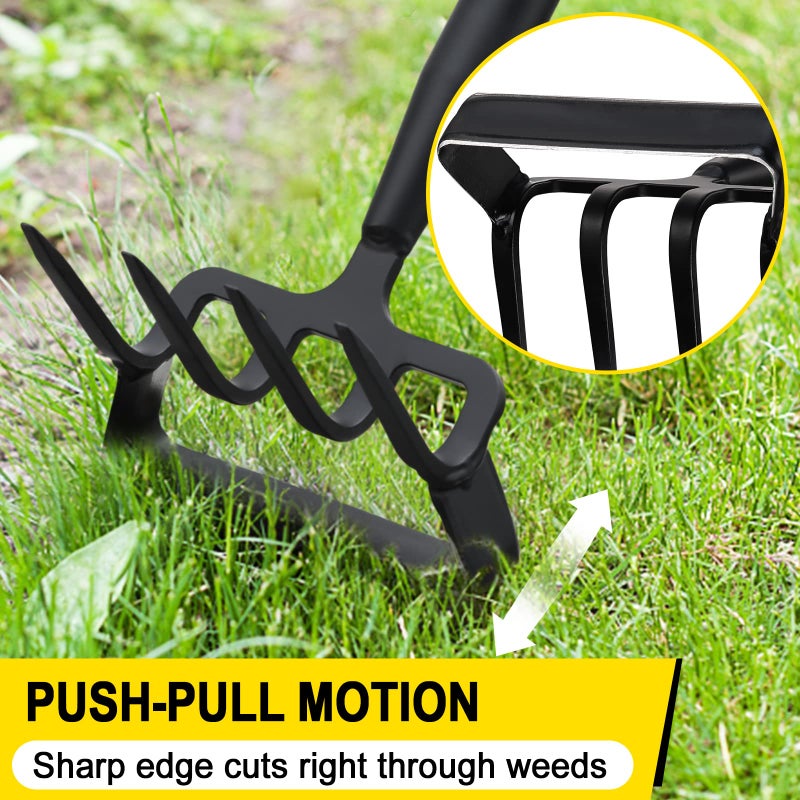 Coconut Garden Hoe, Heavy Duty Hula Hoe Garden Tool for Weeding, 62 Inch Cultivator Stirrup Hoe with Adjustable Long Handle, Action Scuffle Loop Hoe with Rake 2-in-1 Gardening Tool for Loosening Pulling Weed - Image 4