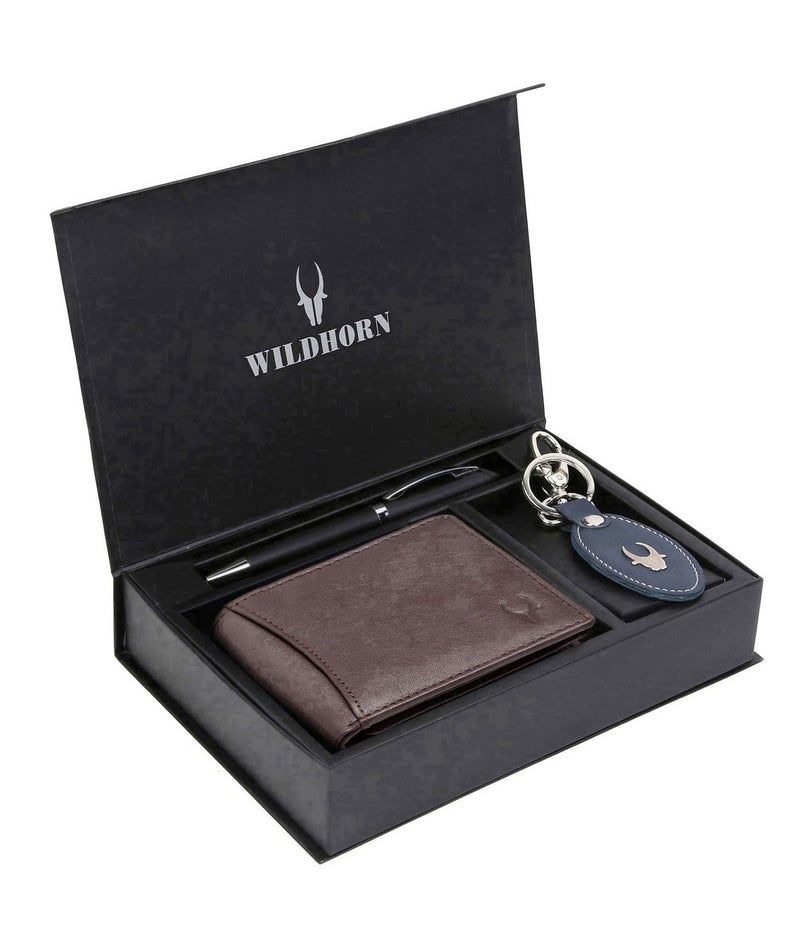 WildHorn Gift Hamper for Men I Leather Wallet, Keychain & Pen Combo Gift Set I Gift for Friend, Boyfriend,Husband,Father, Son etc - Image 1