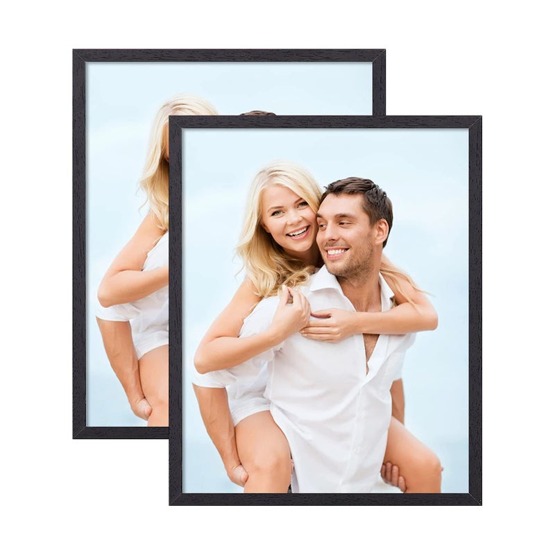 ATOBART 8x10 Picture Frame Set of 2Black Photo Frames Collage Made of Solid Wood with Real Glass Front for Wall or Tabletop DisplayVertical or Horizontal Hanging